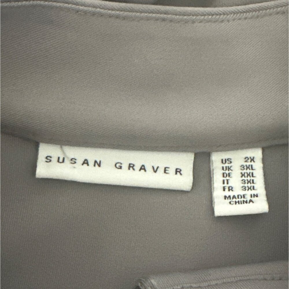 Susan Graver 2X Gray Long Sleeve Keyhole Top Embellished Collar & Cuffs Classic - Picture 4 of 16